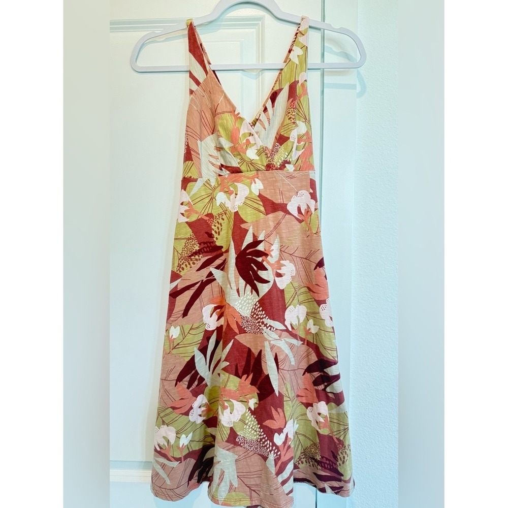 Patagonia Floral V-Neck Midi Dress in Coral, Olive & White - Picture 2 of 6